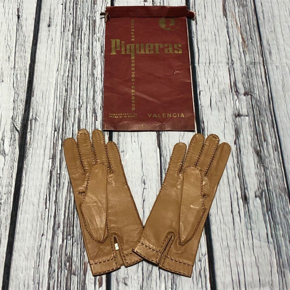 Vintage 60’s Leather Gloves Camel Brown Tan New Vtg New Old Stock Size Small - Picture 1 of 7